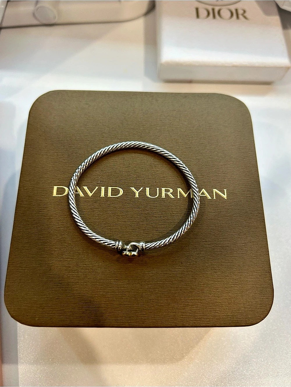 David Yurman Classic Cable Heart Station Bracelet Silver & Gold- Size Small